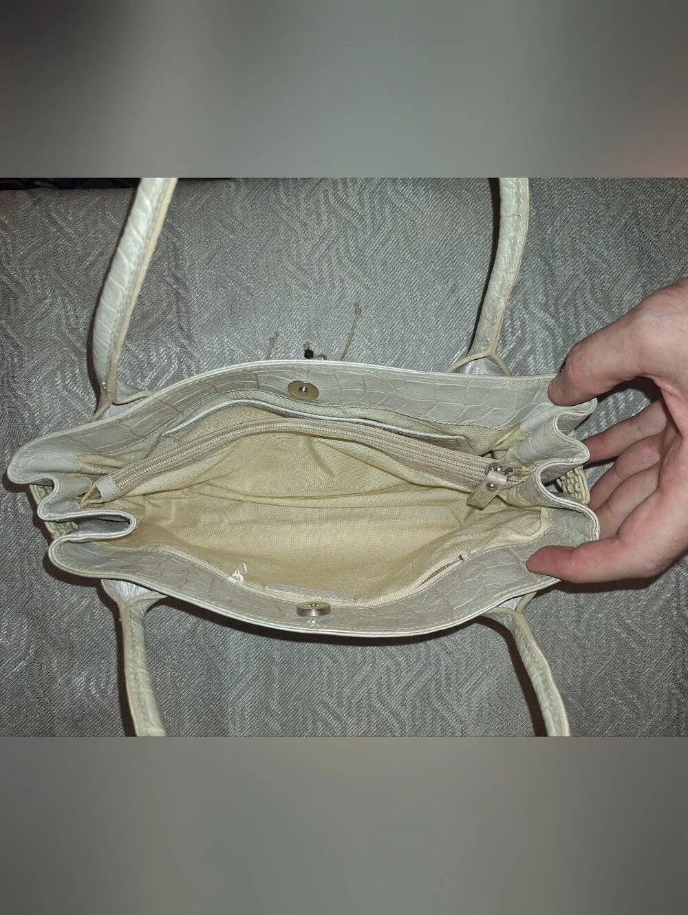 ROBERTA GANDOLFI Y2K, Made in Italy, Pearlescent Croc,Boho Bow Tote